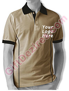 Designer Brown Desert Sand and Black Color Polo T Shirts With Company Logo